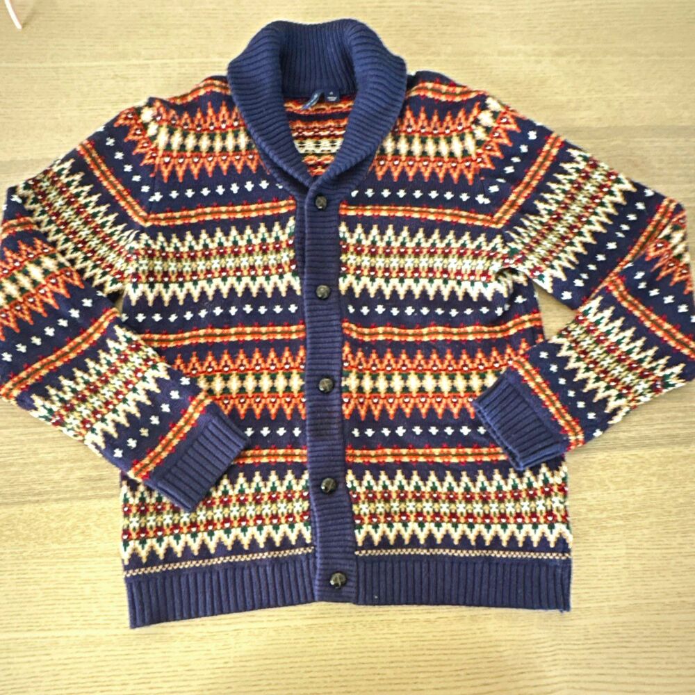 Janie and Jack Boys Fair Isle Shawl Collar Button Knit Cardigan Sweater 12